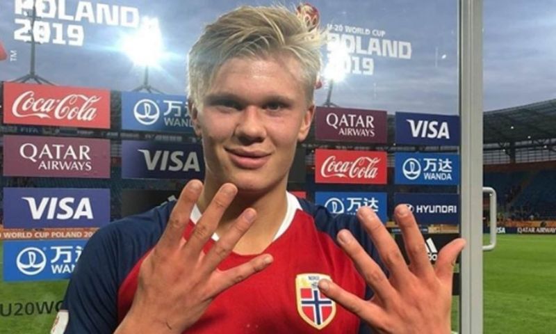 Haaland celebrating his 9 goals post his U20 match for Norway.