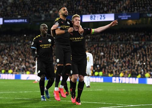 Kevin De Bruyne celebrates his goal in Manchester City's win over Real Madrid last month