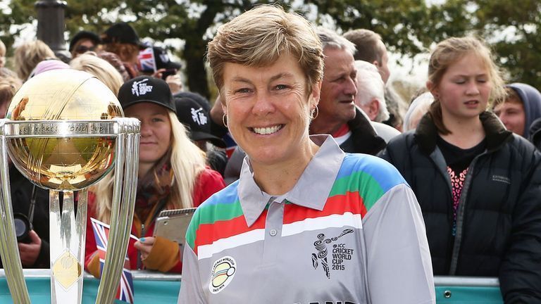 Ex-White Fern Debbie Hockley pictured with the ICC World Cup