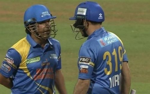 Sachin Tendulkar and Virender Sehwag in action for India Legends