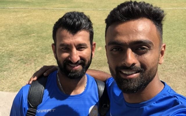 Pujara (L) and Unadkat (R) [Photo source: Twitter]