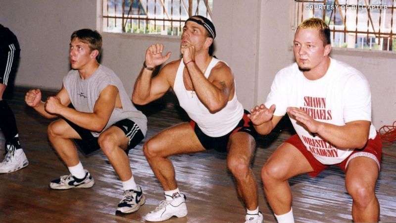 Shawn Michaels with trainees - Daniel Bryan pictured furthest left