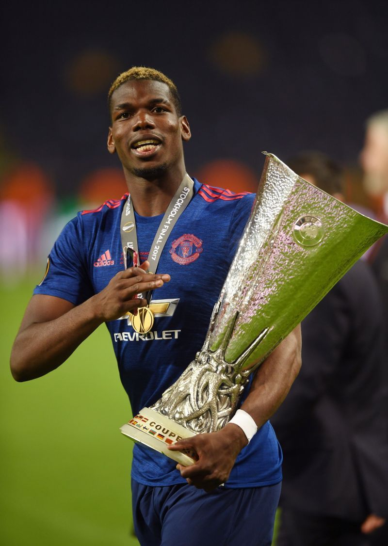 Manchester United&#039;s Paul Pogba with the UEFA Europa League 