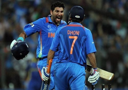 Yuvraj Singh (left) and MS Dhoni (right)