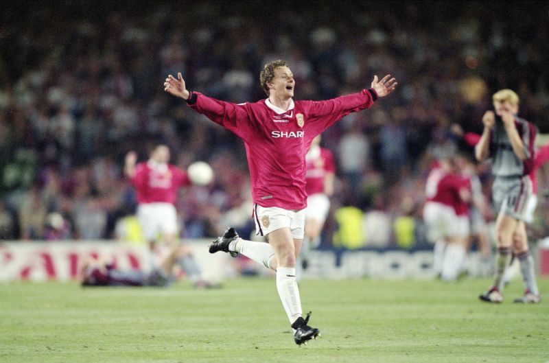 Ole Gunnar Solskjær celebrates his winning goal in the 1999 UEFA Champions League Final