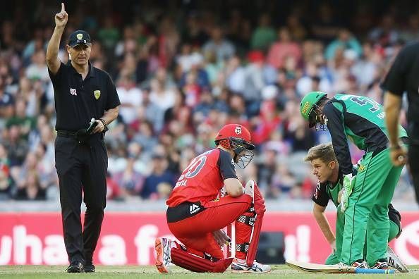 The ball hit Adam Zampa&rsquo;s nose and deflected onto the stumps