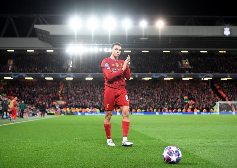 Trent Alexander-Arnold in action against Atletico Madrid at Anfield