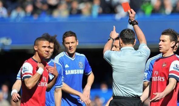 A shocking case of mistaken identity saw Kieran Gibbs sent off against Chelsea in 2014