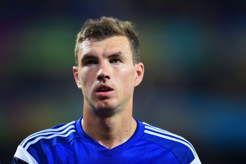 Edin Dzeko was sent off for Bosnia in 2016 - for pulling an opponent's shorts down