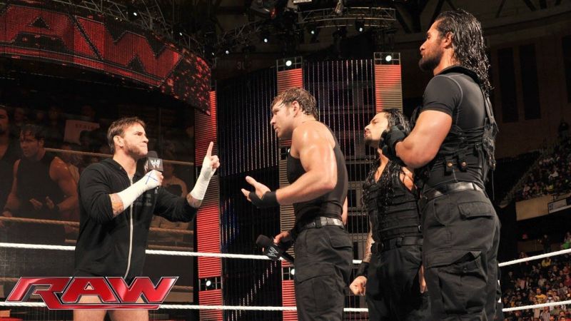 CM Punk confronts The Shield on an episode of RAW, back in 2013