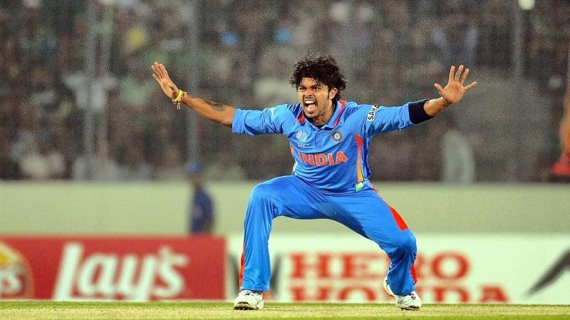 Sreesanth in action for India at the 2011 World Cup