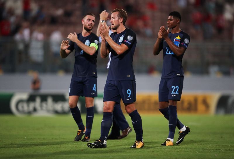 Jordan Henderson, Harry Kane and Marcus Rashford Tottenham Hotspur Stadium