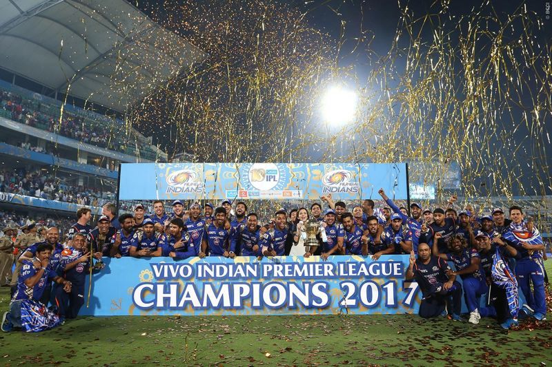 Mumbai Indians lift the 2017 IPL trop.