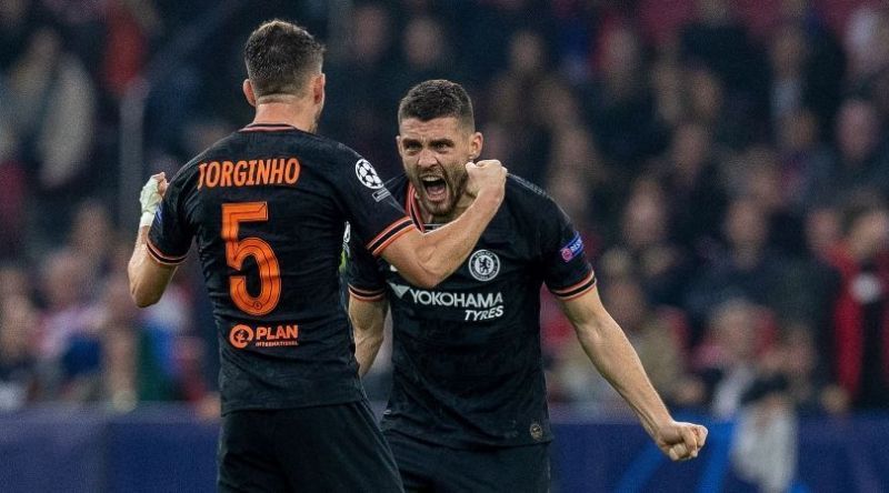 Jorginho and Mateo Kovacic playing for Chelsea in the UEFA Champions League