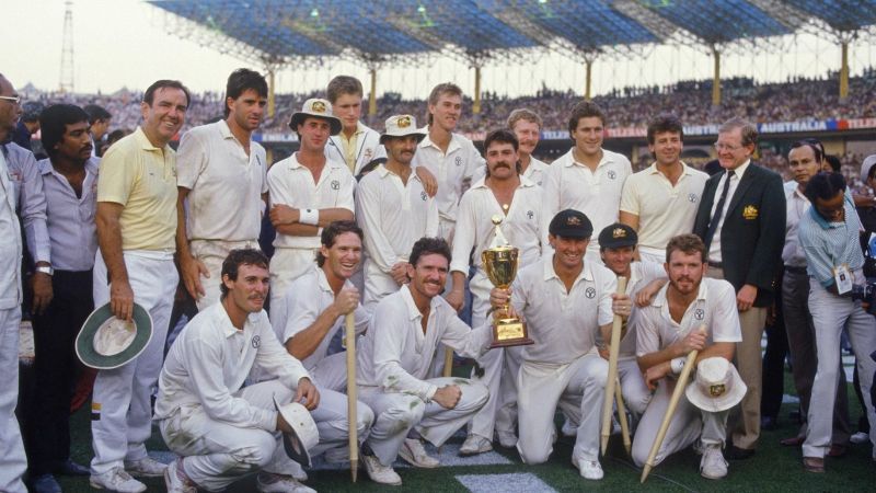 The Australian Team under Allan Border who won their first-ever World Cup in India