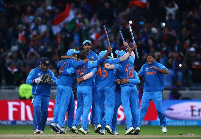 India celebrating its ICC Champions Trophy 2013 win.