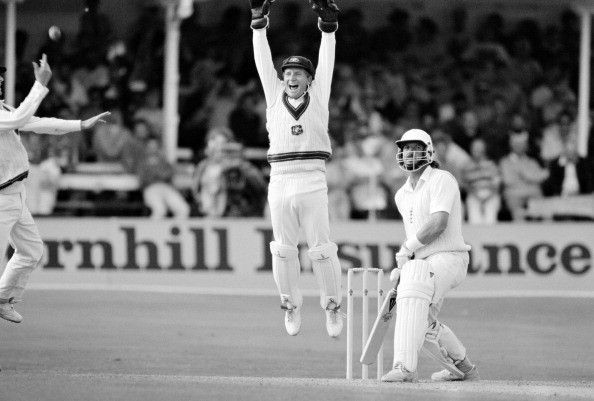 Ian Healy seen appealing for Ian Botham’s wicket