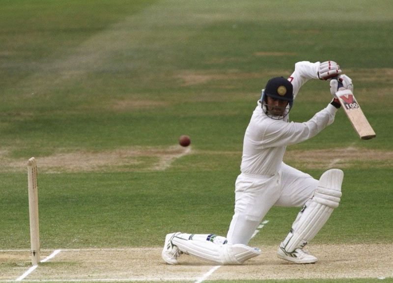Rahul Dravid drives through the covers.