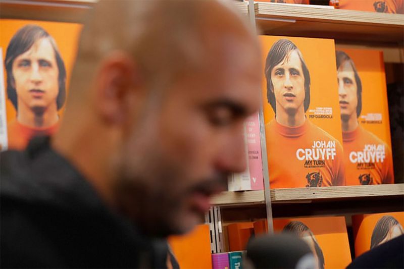 Pep Guardiola at the book launch of his idol Johan Cruyff