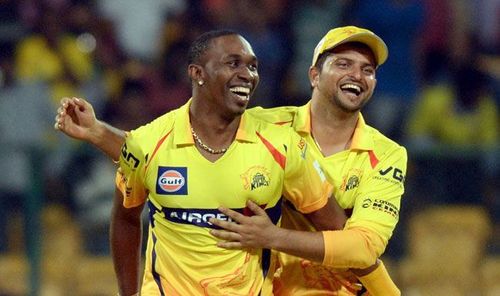 Dwayne Bravo (L) and Suresh Raina