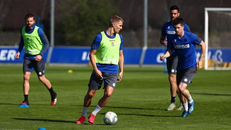 Real Sociedad players - including star loanee Martin Odegaard - in action on their return to training