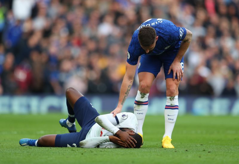 Giroud checking on Ndombele during a recent EPL match with Spurs