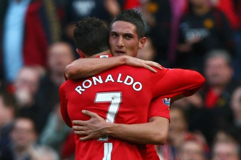 Federico Macheda celebrates with Cristiano Ronaldo