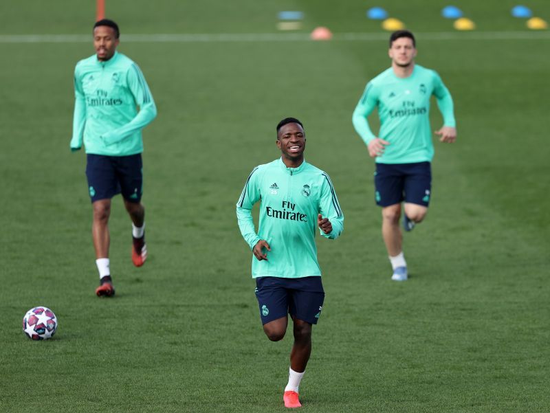 Real Madrid players during a training session ahead of their UCL last-16 clash against Manchester City