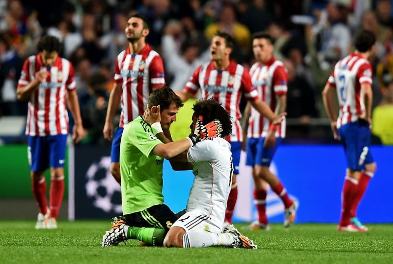 Casillas and Marcelo celebrate the legendary stoppage-time goal