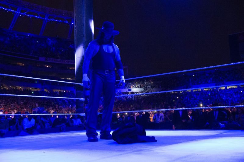 Undertaker leaves his coat in the ring following WrestleMania 33