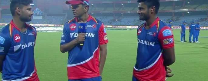 Rishabh Pant (L) and Sanju Samson (R) with Rahul Dravid