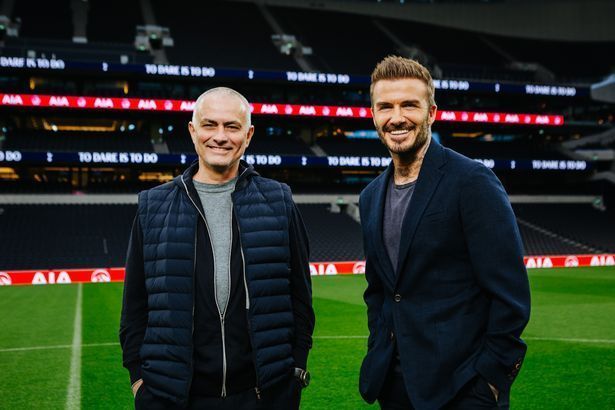 Jose Mourinho and David Beckham at the Tottenham Hotspur Stadium. PC: James Drew Turner