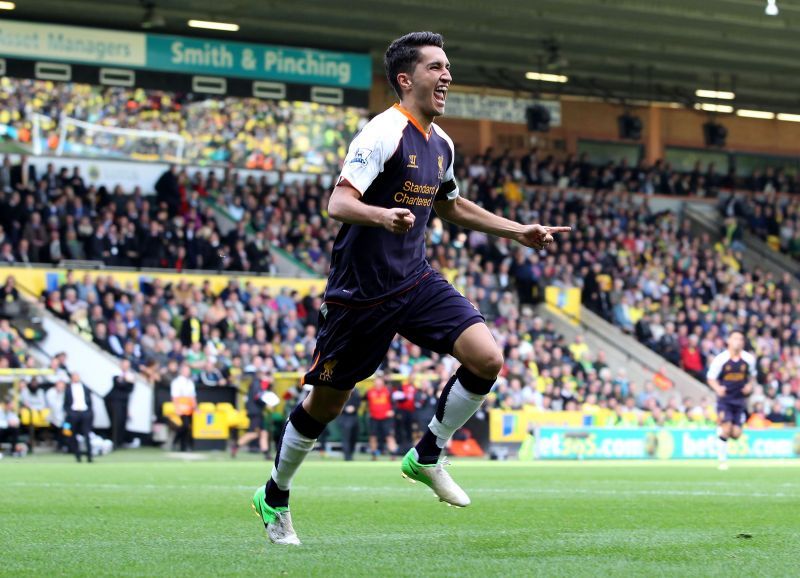 Sahin celebrates his only EPL goal during Liverpool's 5-2 thrashing vs. Norwich City in the 2011-12 season