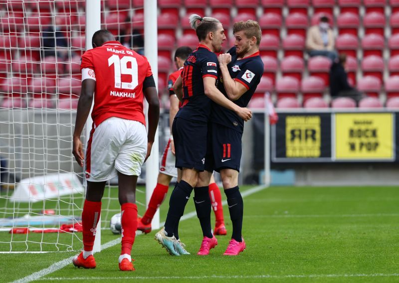 Werner celebrating his hat-trick against Mainz on Sunday