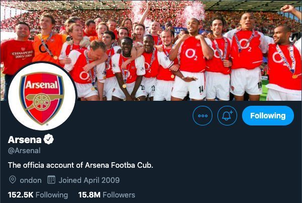Arsenal have removed all &#039;L&#039;s from their twitter handle