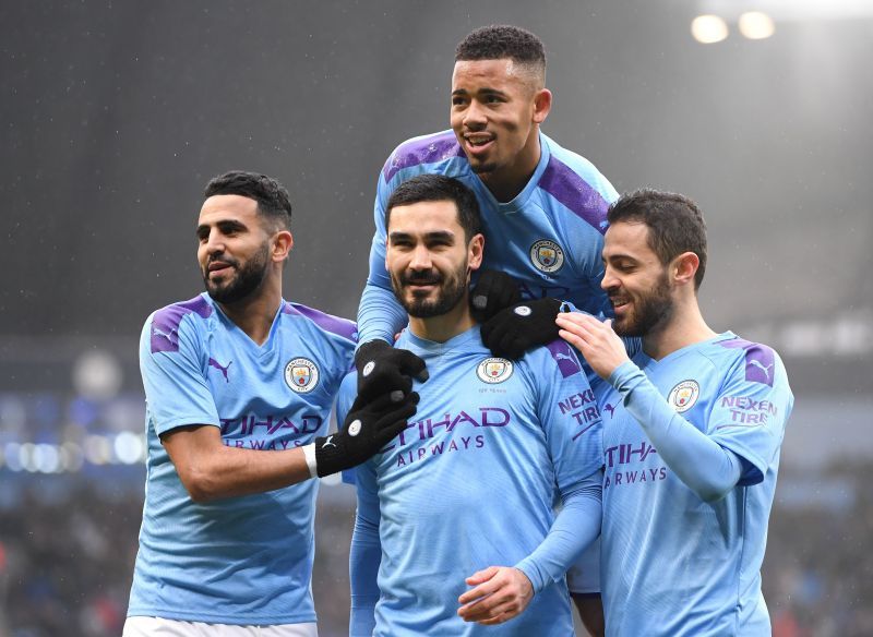 Manchester City players in action