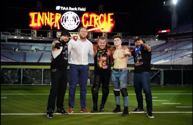 The Inner Circle celebrate after defeating &#039;Broken&#039; Matt Hardy and Kenny Omega