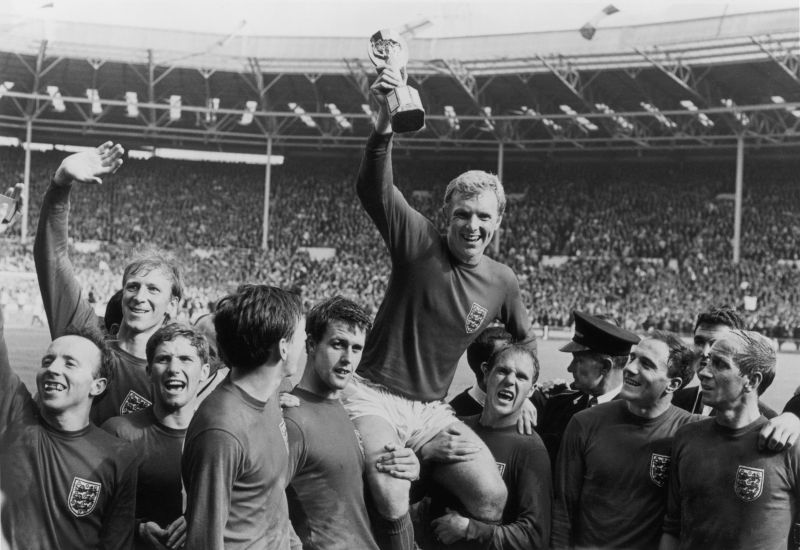 Bobby Moore's England celebrating their World Cup triumph in 1966