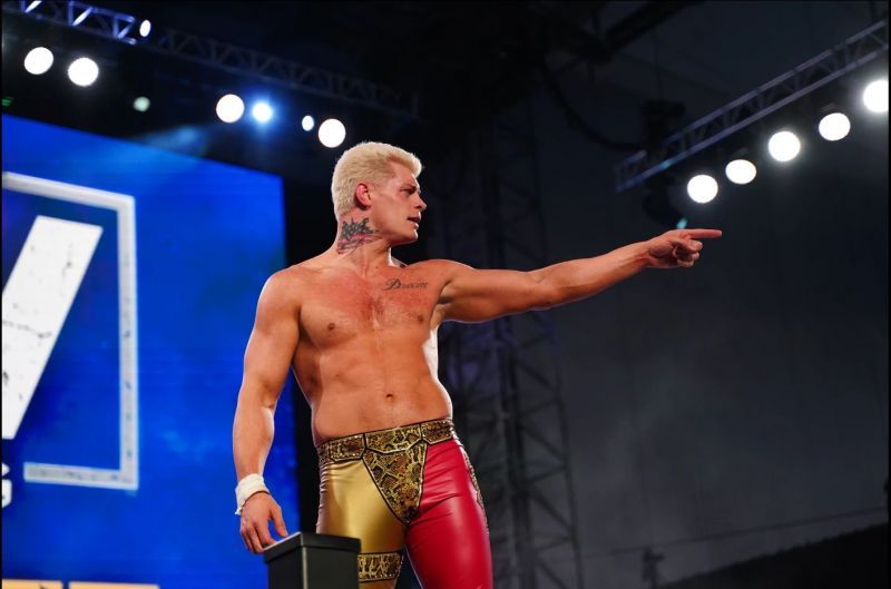 Cody Rhodes celebrates after defeating Joey Janela