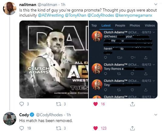 Cody's response to the fan