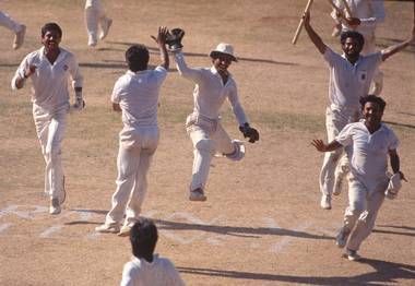 Haryana players celebrate a famous Ranji Trophy win