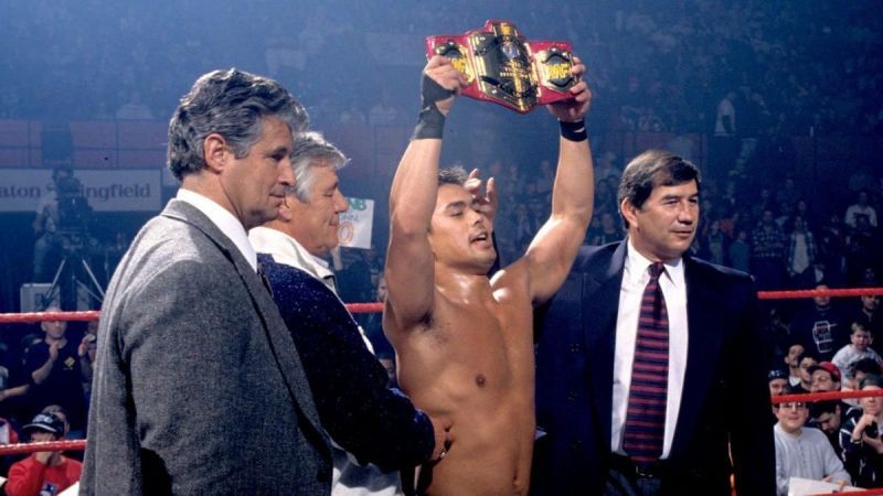 Taka Michinoku celebrates his title win in 1997