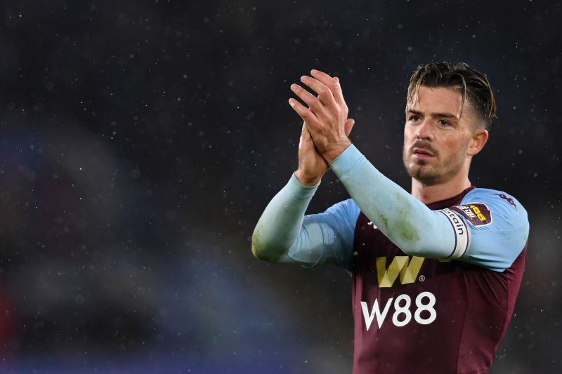 Jack Grealish during a Premier League game between Aston Villa and Leicester City