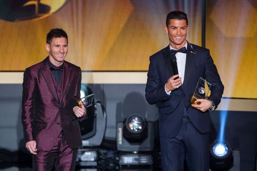 Lionel Messi and Cristiano Ronaldo at the 2014 Ballon d'Or gala