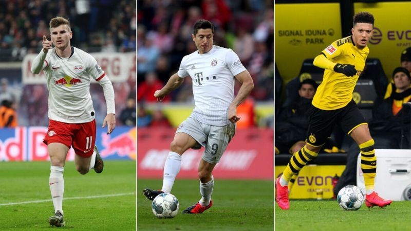 Timo Werner (left), Robert Lewandowski (centre), &amp; Jadon Sancho (right) - Bundesliga