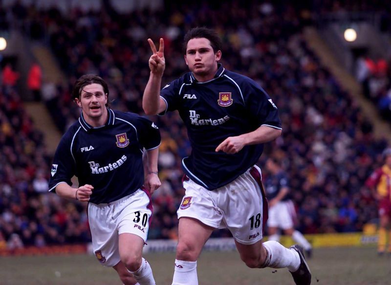 A young Frank Lampard celebrating after scoring a goal for West Ham