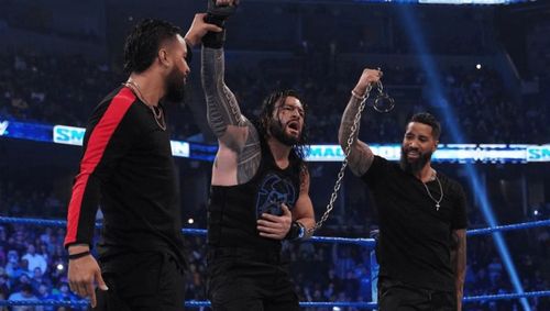 The Bloodline (Roman Reigns, Jimmy Uso & Jey Uso) reuniting on the January 3rd edition of SmackDown