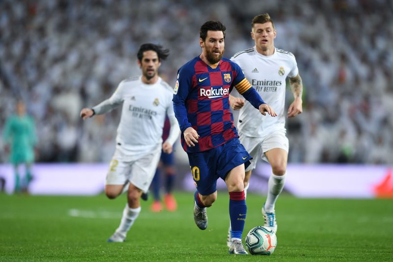 Lionel Messi in action for FC Barcelona Lionel Messi and F&agrave;bregas in action for Barcelona