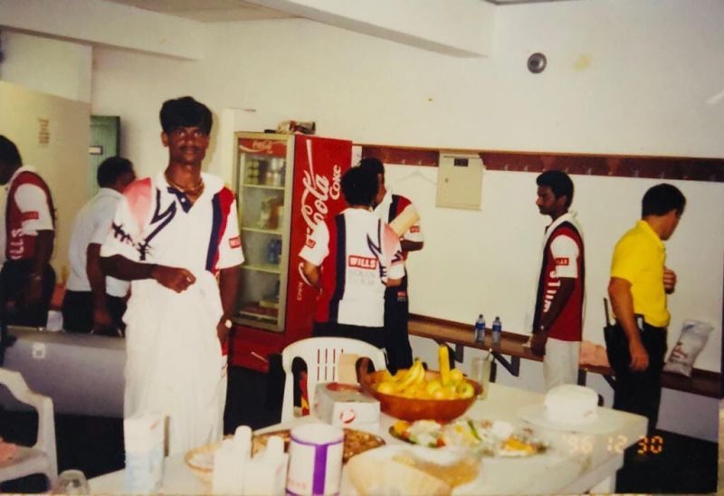 Dodda Ganesh in the Indian dressing room during his first tour of South Africa (Image credits: Twitter)