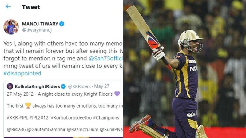 Manoj Tiwary expressed his disappointment on not being recognised in a throwback tweet of KKR celebrating their maiden IPL win